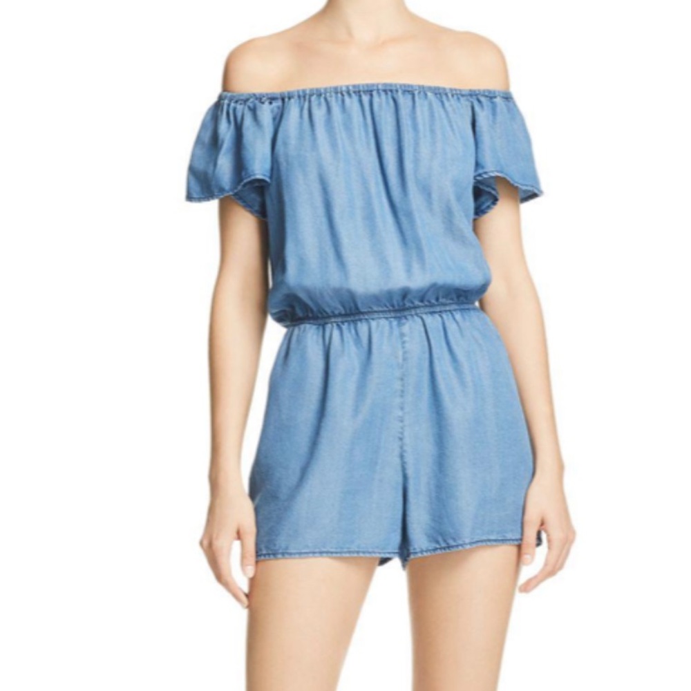 Aqua chambray romper